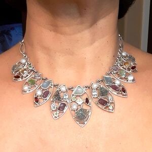 925 Genuine Statement Druzy, Pearl, Gemstones,  Artisan Crafted Necklace. FIRM